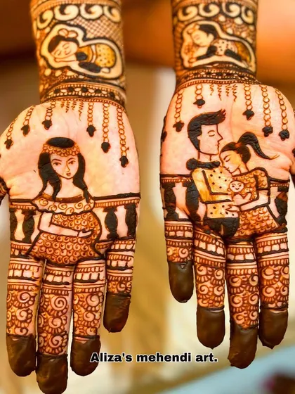A close-up of the palm portraits from the baby shower design, showing the love and anticipation.