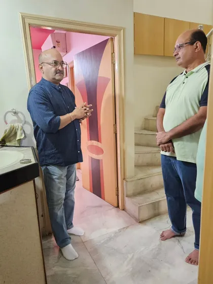 Explaining a Vastu principle to a client in his home. Education is a big part of my process so that clients can maintain a positive space long-term.