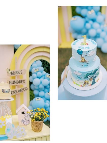 Another view of the Winnie the Pooh cake and 'hunny' pot stand, highlighting the delicious and thematic treats.