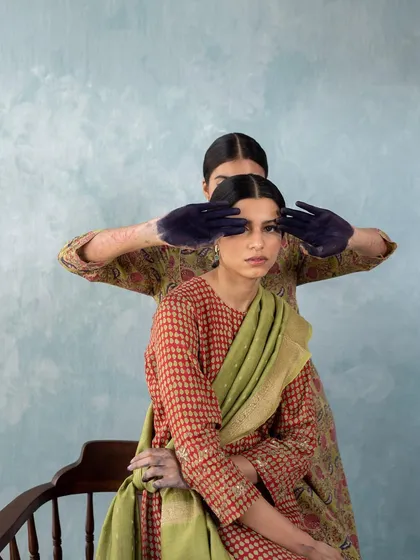 An artistic shot from the 'Folksong' campaign, using natural dyes to tell a story about craft and sisterhood. My role extends beyond just clothes to creating a compelling visual narrative.