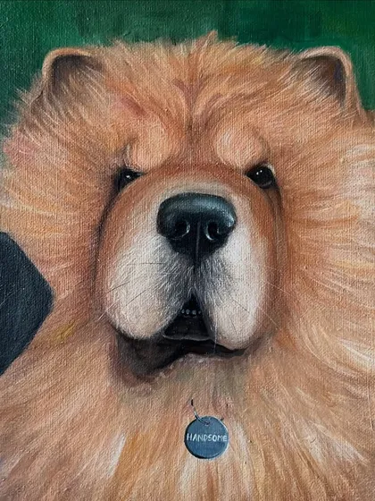 Here's Handsome the Chow Chow. I focused on creating the thick, fluffy texture of his fur and his calm, majestic presence. Each dog in the group portrait got their own special attention to detail.
