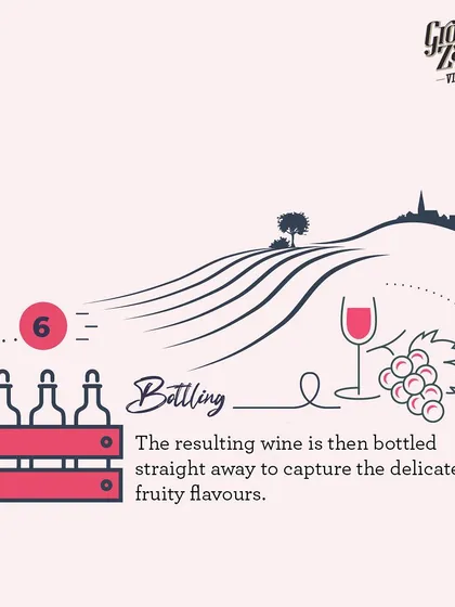 The final step for our Rosé is bottling. The wine is bottled straight away after fermentation and filtration to capture and preserve its delicate, fruity flavors.