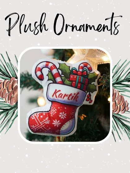 A personalised stocking plush ornament, perfect for adding a traditional touch to your tree.