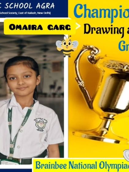 Omaira Garg of DPS Agra with her Champions Trophy for Drawing and Colouring (Group A) in the 2024 Olympiad.