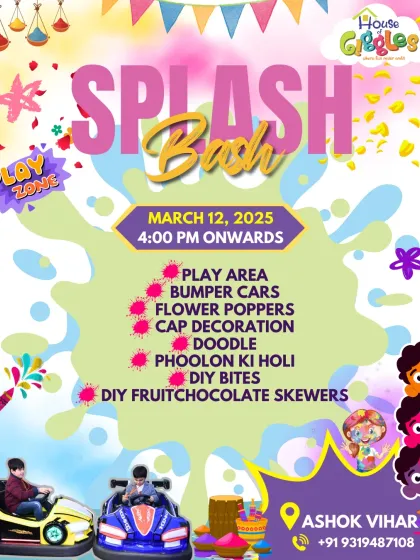 Get ready for our Splash Bash! Our ultimate Holi party is full of color and fun, with activities like Phoolon Ki Holi, cap decoration, and DIY fruit chocolate skewers.