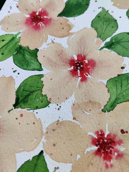 A macro shot of the watercolor flowers, highlighting the textures and color variations.