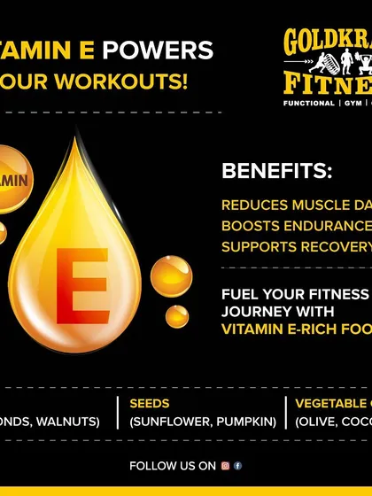 Vitamin E helps power your workouts by reducing muscle damage, boosting endurance, and supporting recovery. Find it in nuts, seeds, and healthy oils.