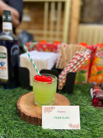 Our innovative Paan Sling mocktail, which captures the traditional flavor of paan in a refreshing drink.