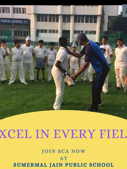 "Excel in every field." A coach provides guidance to young players at our Sumermal Jain Public School center, reinforcing our commitment to raising achievers.