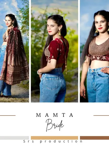 A modern pre-wedding concept, blending a traditional bridal blouse and dupatta with casual jeans. This collage shows the versatility and creativity I bring to shoots.