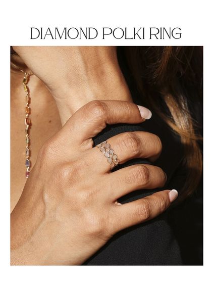 The Diamond Polki Ring, a double-band eternity ring set with natural, uncut polki diamonds for a raw, organic sparkle.