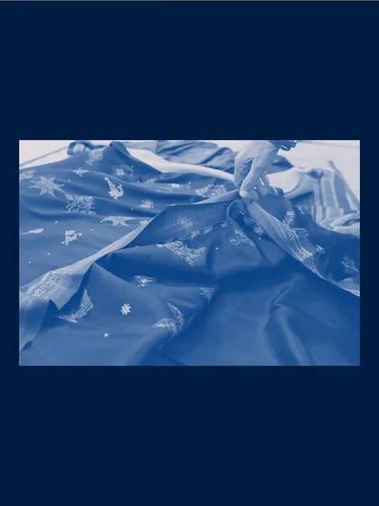 Another stunning cyanotype on fabric from the "Inheritance" show, highlighting the versatility of the alternative process.