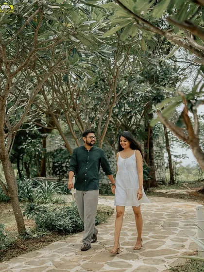 A happy walk through a garden path, this shot is part of a session that combined both indoor studio and outdoor natural elements.