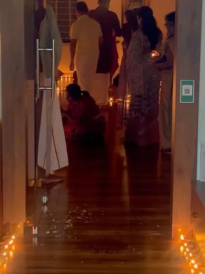 A glimpse of our shala entrance during the Deepotsava celebration. The warm glow of hundreds of diyas creates a divine atmosphere, making everyone feel alive and connected.