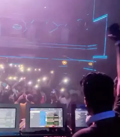 A view from my console as I played alongside the massive DJ Chetas. The crowd was incredible, with all their phone lights creating a magical atmosphere at F Superclub.