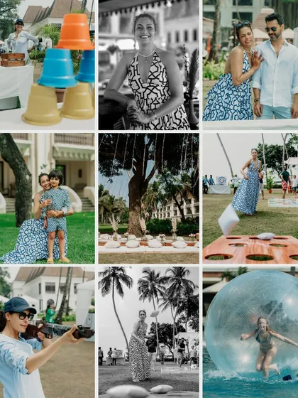 A wedding week needs a moment to chill. We planned a picnic and spa day for the guests, complete with lawn games, zorbing in the pool, and relaxing foot massages.