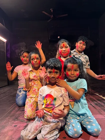 A happy group of our young students enjoying the festival of colors at our studio.