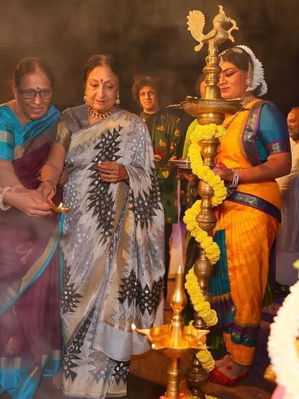 The ceremonial lighting of the lamp marks the auspicious beginning of a Rangapravesha. It was an honor to be part of this beautiful tradition for my student's daughter, alongside my revered Guru.