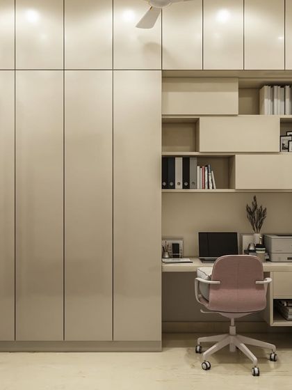 An innovative "S Room" concept that combines a full-height wardrobe with an integrated study area. This design is perfect for maximizing functionality in smaller rooms without sacrificing style.