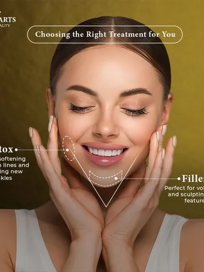 A visual guide to choosing the right treatment. Botox is best for softening expression lines, while filler is perfect for volumizing and sculpting.