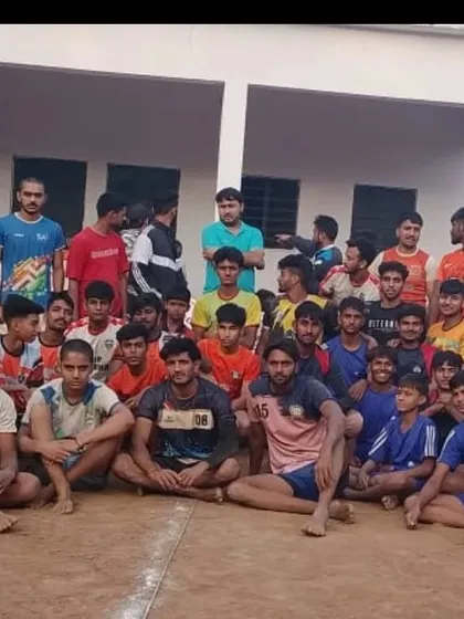 The entire group of participants sitting together after the UP Youth Kabaddi League trial. The spirit of kabaddi is about competition and community.