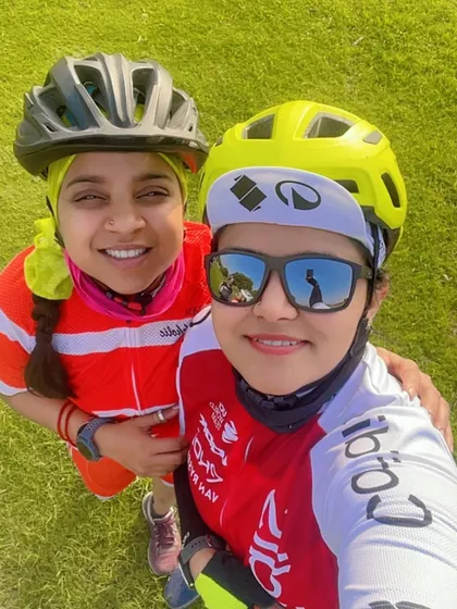 A selfie of two friends during a ride. These are the memories we cherish.