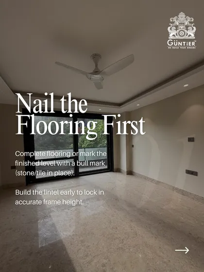 Nailing the flooring first is key. Completing the flooring or marking the finished level with a bull mark allows us to lock in the accurate frame height.