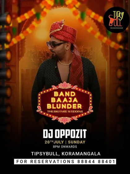The official poster for 'Band Baaja Blunder'. This unique event concept shows how I can create a themed party experience, perfect for sangeets or fun private gatherings.