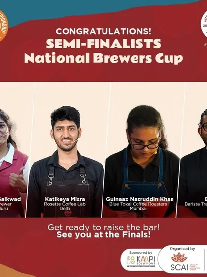 A proud moment for us. This graphic congratulates me, Binny Varghese, for making it to the semi-finals of the National Brewers Cup.