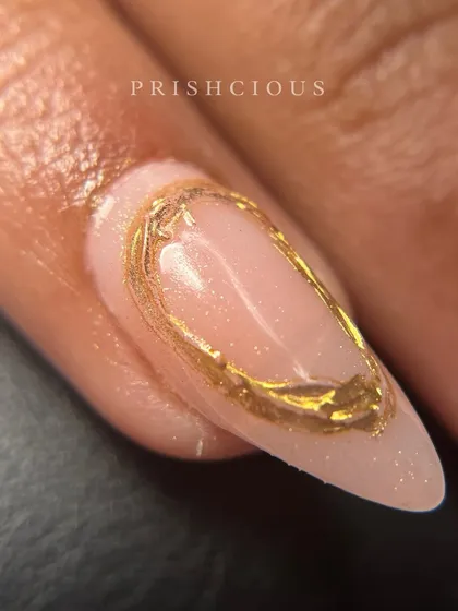 The perfection is in the details. A macro shot of a 3D gold chrome ring I created on a shimmery nude base. The texture and shine are just unreal.
