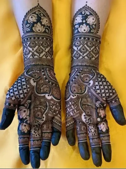 A beautiful design with lotus motifs and a dark, rich stain.