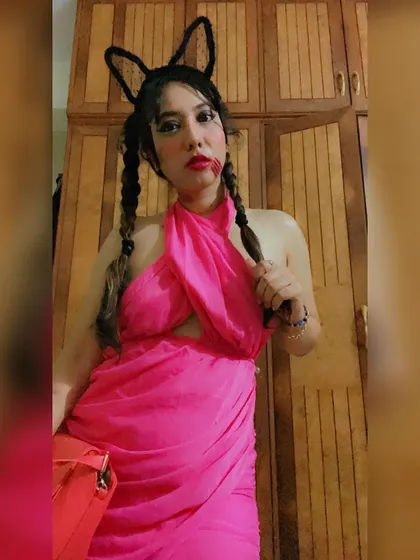 A final look at my Evil Barbie costume before heading out to DJ a Halloween party in Bengaluru.