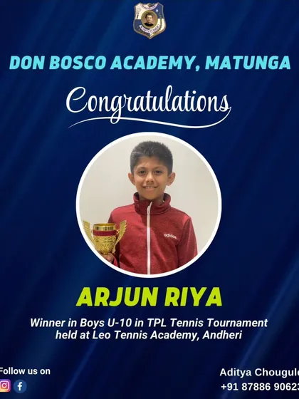 We congratulate Arjun Riya for becoming the champion in the Boys U-10 category at the TPL Tennis Tournament. Our academy provides the training needed to sharpen skills and succeed in competitive events.