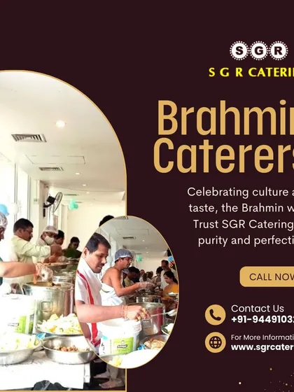 Our team serving guests at a large event. We pride ourselves on celebrating culture and taste, ensuring purity and perfection in every dish we serve as Brahmin caterers.