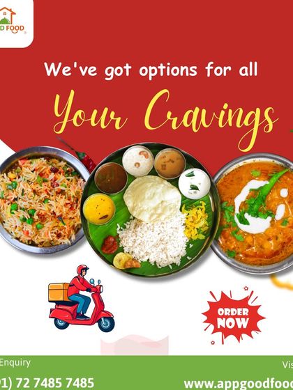 We've got options for all your cravings. This image showcases biryani, a South Indian meal, and a rich curry, all ready to be delivered.