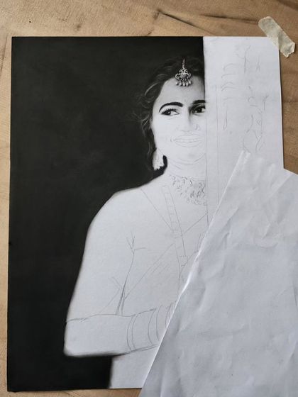 A work-in-progress shot of the traditional portrait.