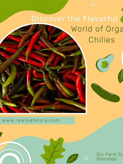 A vibrant pile of red and green organic chilies. We grow these to add that perfect, natural spice to your cooking, without any artificial additives.