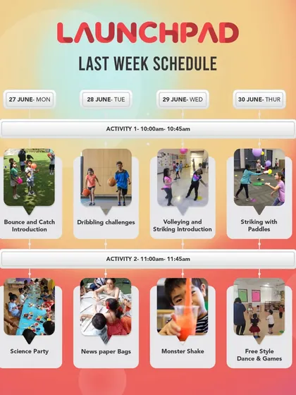 Take a look at our packed schedule for the final week of camp. We balance physical activities like dribbling and volleying with creative sessions like a science party and making newspaper bags.