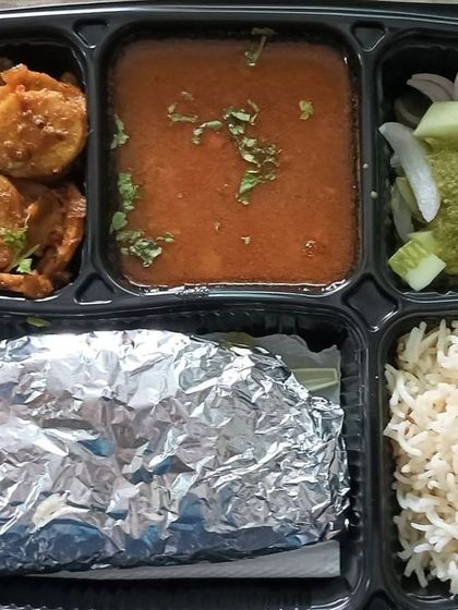 Today's menu featured arbi masala and yellow chana. It's a unique combination that keeps the daily menu interesting and delicious.