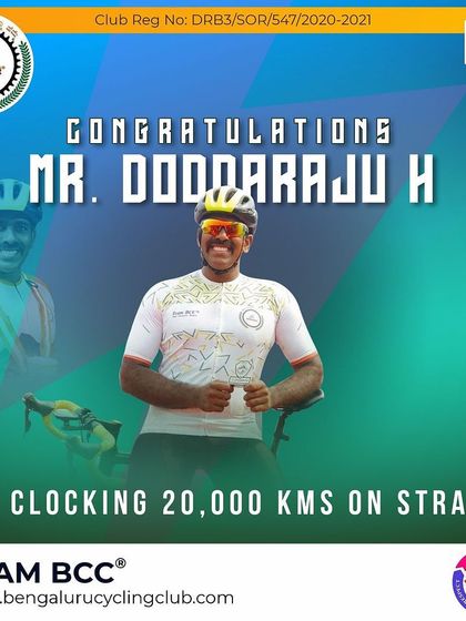We congratulate Mr. Doddaraju on clocking 20,000 kms on Strava. Your consistency is inspiring.