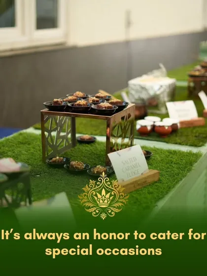 A dessert table featuring our Salted Caramel Fudge and other sweet treats. We take honor in catering for special occasions and ensuring the dessert course is a memorable highlight.