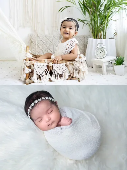 A "Then vs Now" comparison, showing her as a peaceful newborn and now as a happy, sitting baby. It's amazing to see how much they grow.