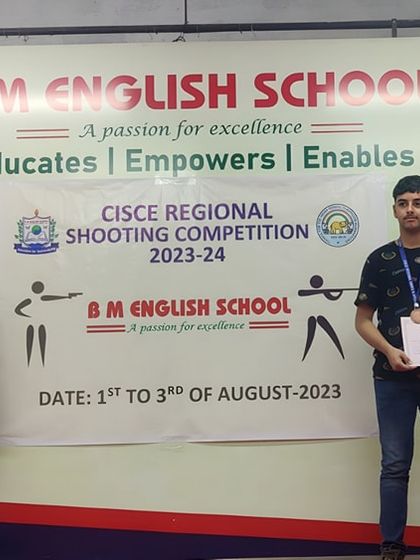 Our gold, silver, and bronze medal winners from the CISCE Regional Shooting Competition 2023. We provide focused training for students participating in school-level tournaments.