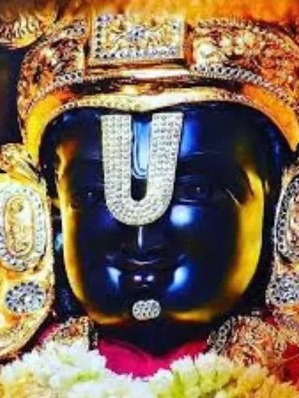 A divine close-up of Lord Venkateswara of Tirumala, a form of Lord Vishnu. Contemplating the face of the Lord is a form of meditation, and I can guide you in this devotional practice.