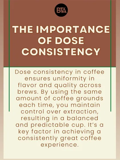 An infographic on the importance of dose consistency for achieving a balanced and predictable cup of coffee every time.