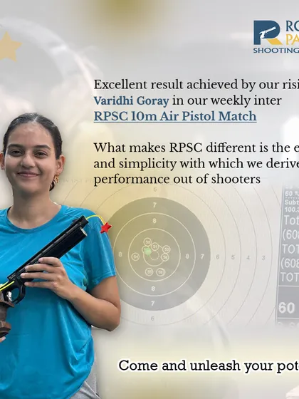 We celebrate the excellent result achieved by our rising star, Varidhi Goray, in our weekly inter-academy 10m Air Pistol match. Her performance is a perfect example of how our simplified approach helps derive peak performance from shooters.
