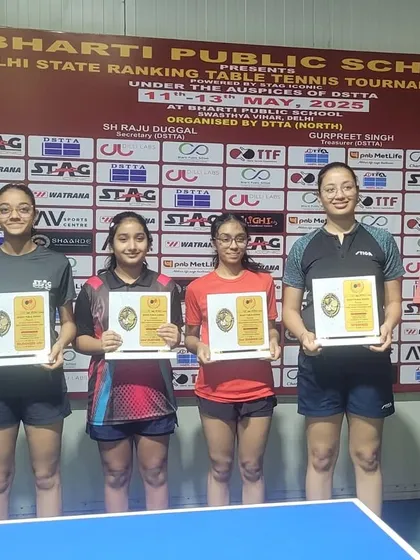 Our U-17 girls' medalists posing with their certificates at the Delhi State Ranking Tournament. Their collective success showcases the depth of talent in our girls' program.