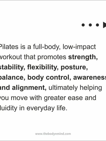 Pilates is a full-body, low-impact workout that promotes strength, stability, and body awareness. It helps you move with greater ease and fluidity in everyday life.