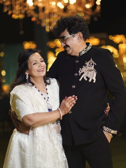 This client chose a black bandhgala with a unique, hand-embroidered elephant motif on the chest. It's a wonderful blend of tradition, artistry, and personal style.