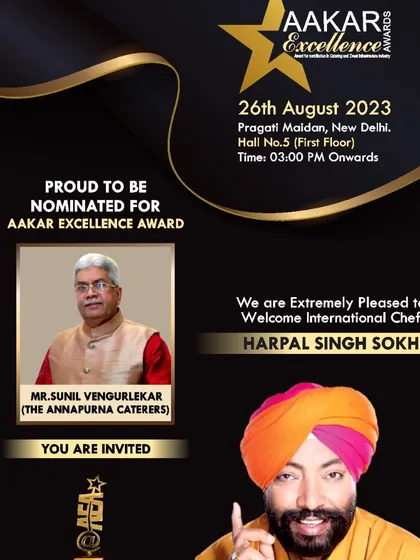 The official invitation for the Aakar Excellence Awards, where I was nominated. The event featured celebrity chef Harpal Singh Sokhi.